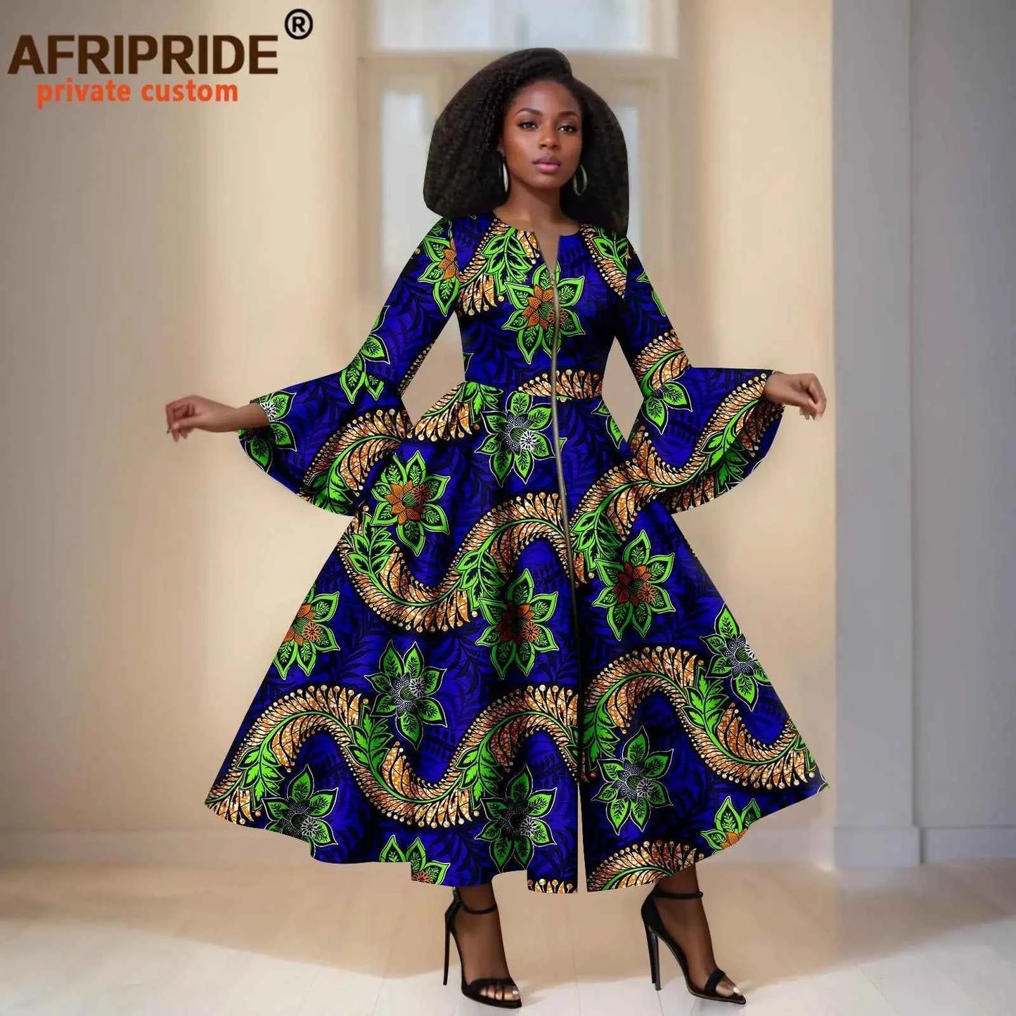 Robe Maxi Africain Élégante avec Manches Évasées