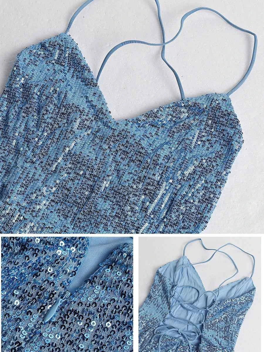 Robe maxi sexy dos nu à sequins