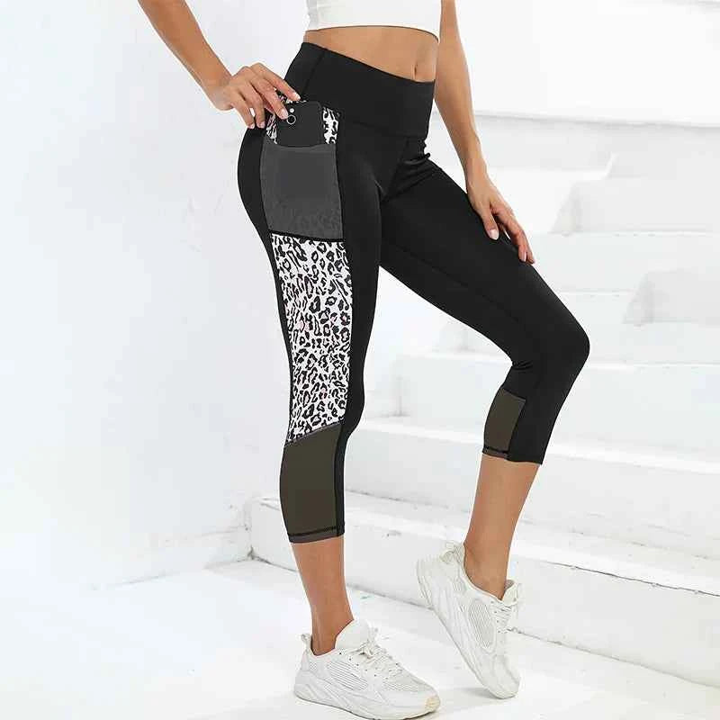 Leggings Capri Effet Fessier Marbré avec Poches