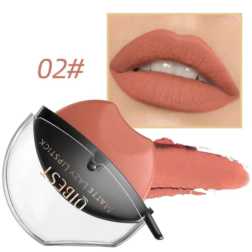 QIBEST Lazy Lipstick Long Lasting Makeup Lip-shaped Lipstick Velvet Matte Moisturizing Lip Gloss Waterproof Nude Lazy Lipstick