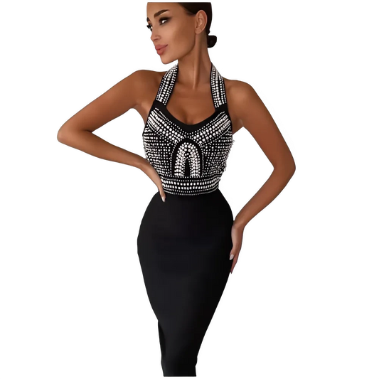 Robe Cocktail Beadée en Rayonne Khaki